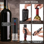 Wine Opener Christmas Day Gift Set with Electric Wine Bottle Opener, Wine Decanter&Wine Aerator and Pourer, wine stopper, Foil Cutter and EVA Storage Bag, Rechargeable and Automatic(Black)