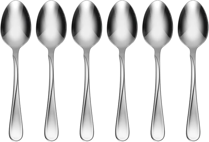 Oneida Silverware Set, Flight Everyday Flatware 6-Piece Teaspoons Set, Service For 6, Mirror Finish 18/0 Stainless Steel, Rust Resistant Dishwasher Safe, Home & Kitchen Utensils (Silver 6 Pieces)