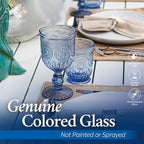 Yungala Blue Glassware set of 6 small dishwasher safe colored glasses, Blue glass cups, matching highball and wine glasses available