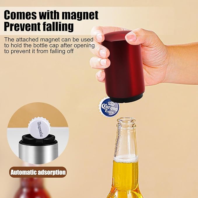 2PCS Beer Bottle Opener Bottle Cap Opener Destapadores de Cerveza Automatic Bottle Opener, Down-Pop Off Beer Bottle Opener with Magnetic Cap Catcher, Home Bars Kitchen Cool Bartender Tools