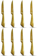 8-Piece Gold Steak Knife Set, Mirror Polished 5Cr15 Stainless Steel Steak Knives, Serrated Blades, Luxury Gold Table Knives for Dining & Kitchen