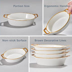 ONEMORE Au Gratin Baking Dish Oval Ceramic White Small Casserole Dish Oven Safe Baking Dishes for Oven Individual Serving Dishes Mini Casserole Dish Set of 4 for Lasagna Quiche, 6x8, 20 oz, Brown Rim