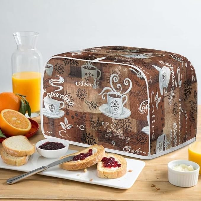 JEOCODY Toaster Bread Maker Cover with Handle - Coffee Theme Print, Wide Slot, Dust Protection