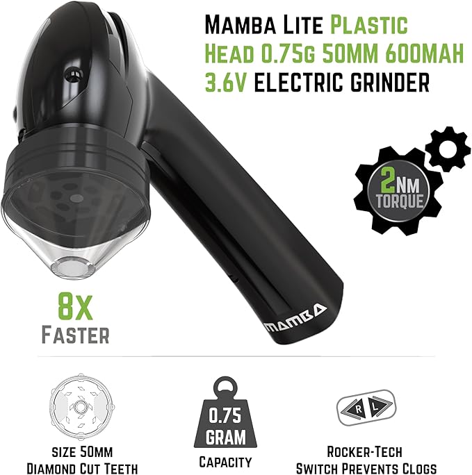 Mamba Lite Electric Herb Grinder, USB Rechargeable Herb & Spice Grinder for Dried Herbs, One-Hand Automatic Kitchen Herb Mill, Portable Spice Grinder with Cleaning Tools, 0.75 g Capacity, Black