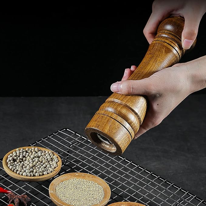 Wooden Pepper Mill Set Salt Pepper Grinder Kit Manual Mills Solid with Strong Adjustable Ceramic Grinders 2 Piece 8 Inches
