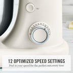 Martha Stewart  Tilt-Head Stand Mixer, 12 Speed, 5.3QT Stainless Steel Bowl, Splash Guard with Pour Chute, Whisk, Dough Hook, Flat Beater, Electric Kitchen Baking Mixer, Bread, Cake, Whip, Linen White