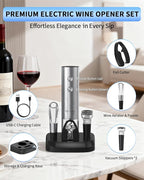CIRCLE JOY Electric Wine Opener Stainless Steel Rechargeable Automatic Wine Bottle Opener Set 7-in-1 Top Gifts for Wine Lovers with Charging Base, Foil Cutter, Wine Aerator Pourer & 2 Vacuum Stoppers