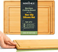 Keechee 2Pcs Cutting Board with Non-slip Mat, Bamboo Cutting Boards for Kitchen Meal Prep & Serving - Wood Serving Board Sets with Deep Juice Groove Ideal Kitchen Gifts