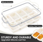 Vinino Silicone Mini Loaf Pans with Metal Reinforced Frame-1 Pack, Non-stick Silicone Bread Pan for Baking 8-Cavity, Tiny Banana Bread Pan Set, Dishwasher Safe Brownie Pan-Cream