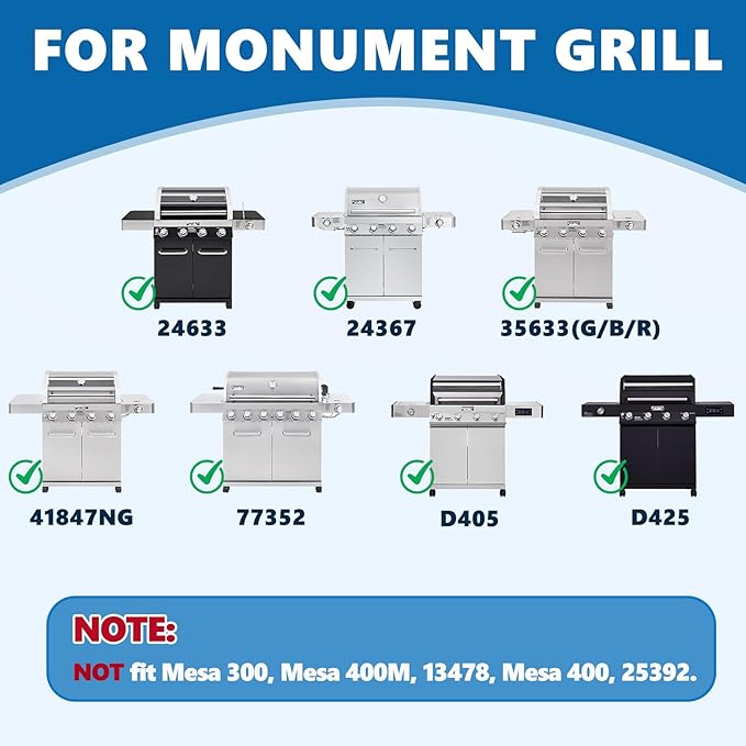 SafBbcue 96333 Grill Plates for Monument Grills 77352 24633 17842 35633 13892 Gas Grill Cooking Accessories, Cast Iron Reversible Griddle for Monument Grill 41847NG D405 77352MB D425 Replacement Parts