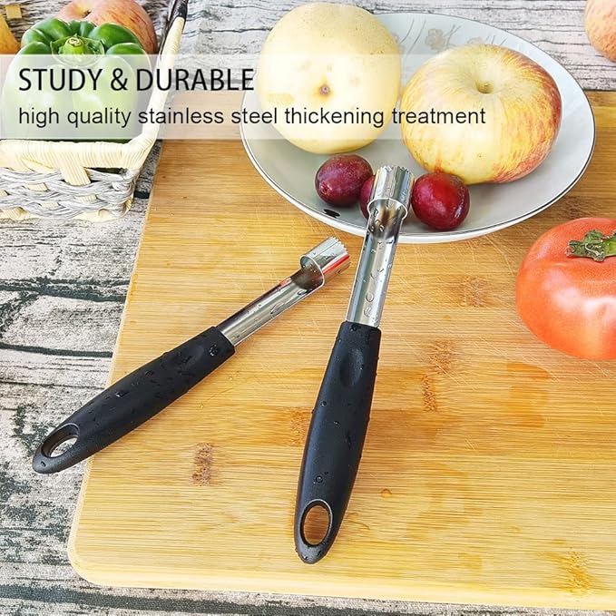 2PCS Apple Cupcake Corer, Fruit Vegetable Core Remover, Profession Healthy Stainless Steel Apple Remover Household Kitchen Tool for Fuji, Pears, Bell Peppers - Black