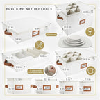 HOMELUX THEORY Hard Shell China Storage Containers, 8pc Ivory Mug & Plate Storage Box, Kitchen Storage Bins W/Lids, Heavy Duty Moving Box with Handles for Dishes, Glassware, Silverware, Cup & Mug