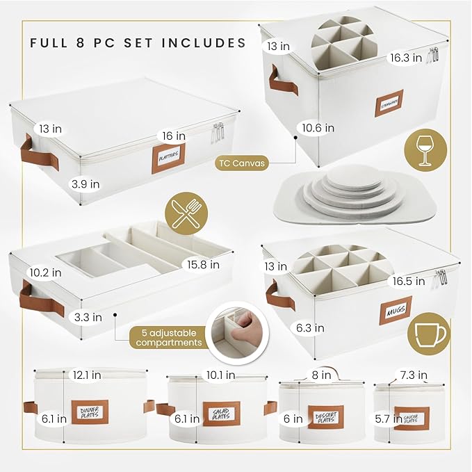 HOMELUX THEORY Platter Storage, Ivory Hard Shell China Storage Containers With 5 FeltPads, Kitchen Storage Bins With Lids, Heavy Duty Moving Box for Packing Dishes, Dinner Plate,& Dinnerware