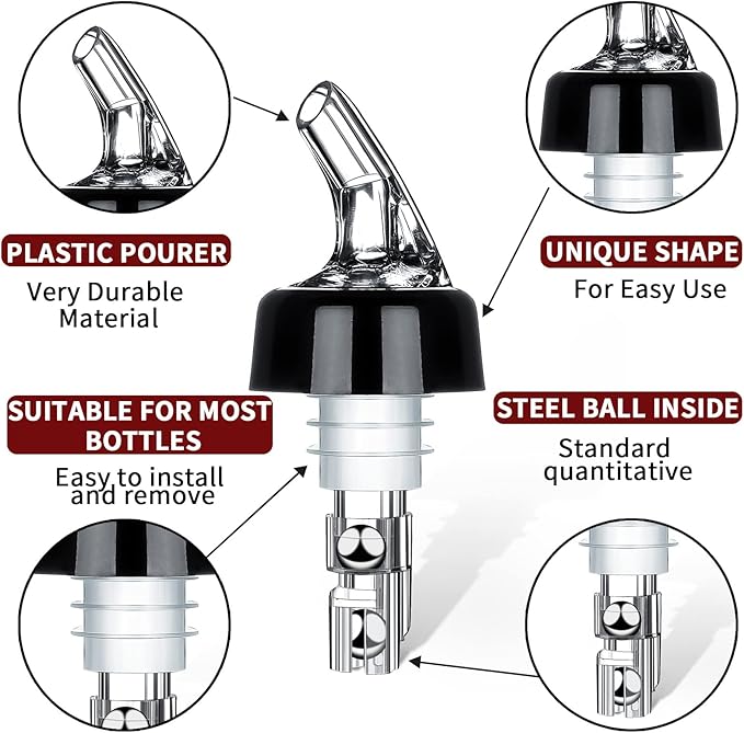 SuproBarware Automatic Measured Bottle Pourer Liquor Bottle Pourer Quick Shot Dispenser 1oz Liquor Pour Spout for Alcohol,Wine,Spirits, Home Bar Kitchen Tools 40 Pack