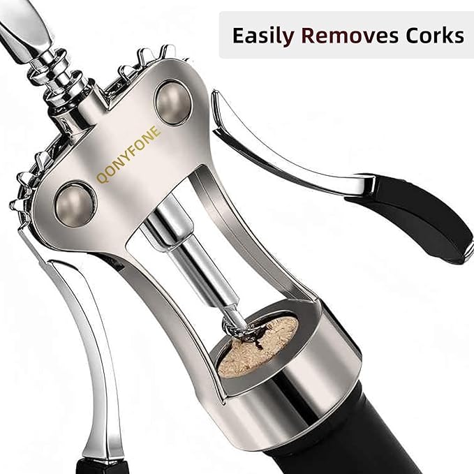 Wing Corkscrew Wine Opener, Premium Zinc Alloy Manual Bottle Opener, Heavy Duty Multifunctional Tool for Kitchen, Bar, Restaurant & Waiters (Matte Silver)