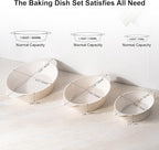 Dafuceramic Casserole Dishes for Oven Sets of 3, Ceramic Oval Baking Dish, Au Gratin Baking Pans with Handles for Roasting, Lasagna, Pie, Baking Meat & Vegetables (Beige White)