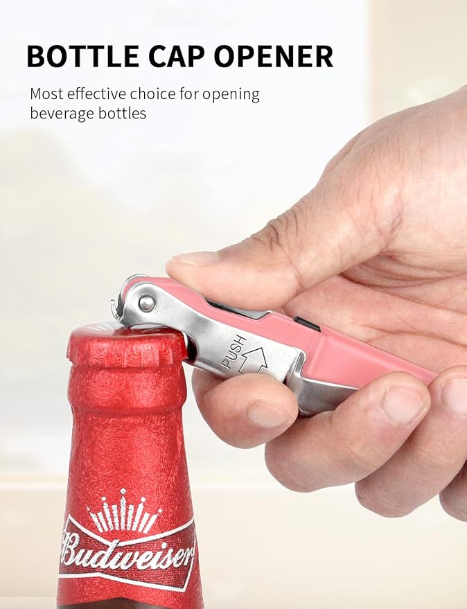 CORKAS Wine Key - Professional Handcrafted Heavy Duty Waiter Corkscrew, Compact Wine Opener with Double Hinged, Foil Cutter and Bottle Opener, Gifts for Severs, Sommelier, Bartenders (4Pack-Pink)