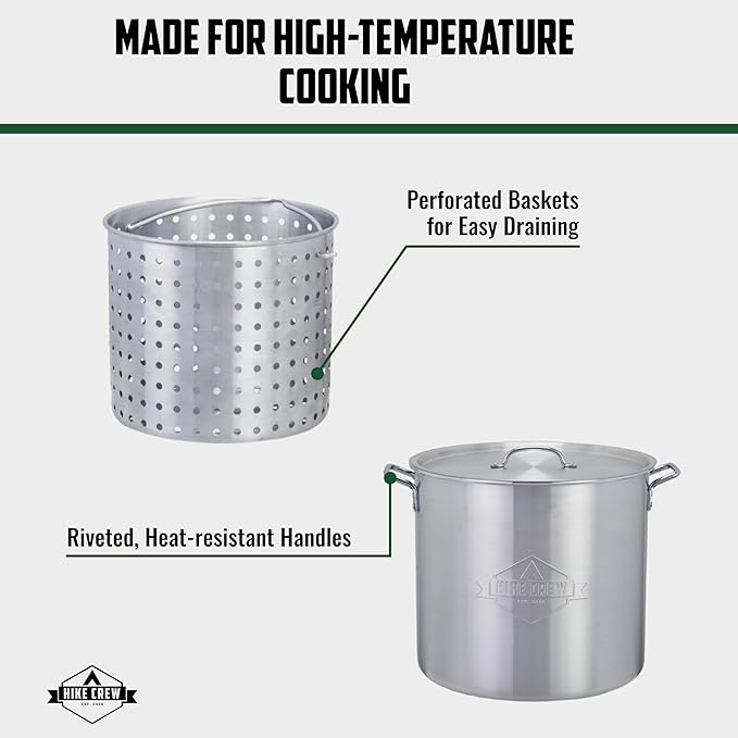 Hike Crew 100QT Outdoor Boiling Kit with Igniter| 110,000 BTU Seafood Boiler Set for Steaming or Cooking Fish, Crawfish, Crab & More | Includes Pot, Lid, Strainer, Burner Stand and Storage Cover