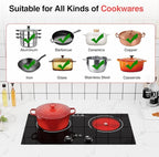 4000W Electric Cooktop: 24" Electric Stove 2 Burner Hot Plate Double Burner, Knob Control Countertop & Built-in, 9 Power Levels, Child Lock, Timer, Suitable for All Pans