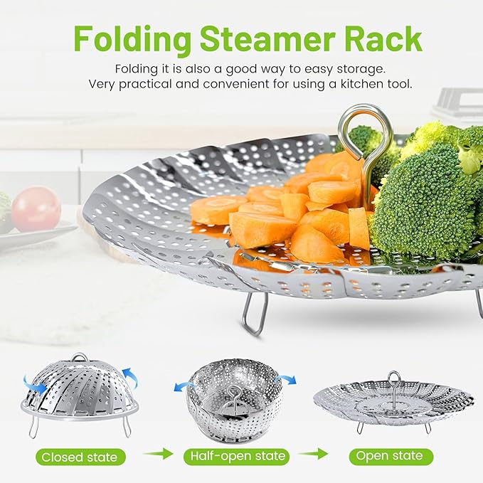 Sayfine Vegetable Steamer Basket, Premium Stainless Steel Veggie Steamer Basket - Folding Expandable Steamers to Fits Various Size Pot (Extra Large (6.5" to 11"))