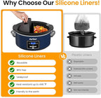 Sunvivi 6 Quart Programmable Slow Cooker with 2 in 1 Silicone Liners, Multi-Cooker Food Warmer with Digital Timer, Adjustable Tempature Control, Dishwasher Safe Parts, Blue