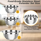Stainless Steel Colander, 3Pcs Strainer for Kitchen Food with Handle Kitchen Gadget Food Strainer Basket for Washing Vegetables, Fruits, Rice, and Pasta, (2+2QT Colander + 3QT Mixing Bowl)