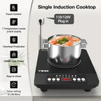 VBGK Single Burner Induction Cooktop,1800W Portable Induction Cooktop,110V Hot Plate with LCD Sensor Touch, 7 Temp Levels up to 518°F, Safety Lock, 4-Hour Timer, 9 Heat-Resistant Cooking