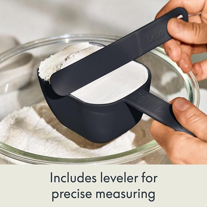bella 9-Piece Nested Measuring Cups & Spoons Set, Stackable, 4 Cups, 4 spoons, 1 Leveler, Non-slip handles, Kitchen Cooking Baking Measuring Set, BPA Free, Dishwasher Safe, Slate