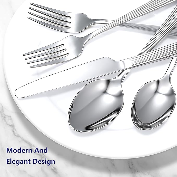 Yoehka 60-Piece Hammered Silverware Set for 12, Stainless Steel Flatware Set with Roman Column Handles, Mirror Polished Cutlery/Utensils Set for Home, Restaurant, Hotel, Dishwasher safe