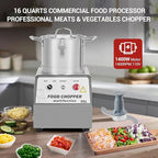 1400W Stainless Steel Commercial Food Processor, 63 Cup (16QT) Capacity, Electric Chopper & Meat Grinder for Vegetables, Nuts, Mixing, Blending, Durable Pro Kitchen Food Processing Machine