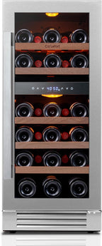 Ca'Lefort 15 Inch Wine Fridge, 28 Bottle Wine Cooler Refrigerator, 40-65°F Wine Refrigerator Glass Door, 3 LED Dual Zone Wine Fridge, Built-in or Freestanding Fridge for Home/Bar/Kitchen (3.0 cu.ft)