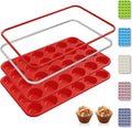 Socisen 2 Pack 24 Cups Silicone Mini Muffin Pan with Metal Reinforced Frame Silicone Molds Cupcake Cake Baking Cheesecake Pans Cookie Baking Chocoflan Cupcake Mold Mini Bundt Cake Pan Women Gift