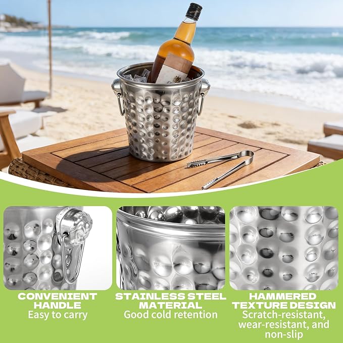 3 Pack Ice Buckets with Handles and Tongs, 3L Metal Beverage Tubs for Ice and Drinks, Wine and Champagne Chiller Buckets for Bar, Party, BBQ, Indoor Outdoor Use