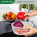 Santozz Rotary Salad Spinner with Bowl 4.2Qt, Lettuce Dryer, Vegetable Washer, Colander and Build in Draining System for Washing, Draining Vegetables, Greens and Fruits