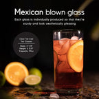 Clear 20 oz Tall Iced Tea Glasses (set of 6), Hand Blown Mexican Glassware, Recycled Glass Drinking Glasses, Lead-Free, Cocktail Margarita Glasses, Wine Glasses, Shot Glasses, Whiskey Glasses (IceTea)