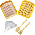 2 Pcs Silicone Sausage Mold with a Set of Silicone Brush Spatula and 25x Pastry Bags,Non-Stick Hot Dog Bun Pan,DIY Handmade Ham Sausage,Hot Dogs Baking Mold for Children's Food with Lid(Yellow/2)