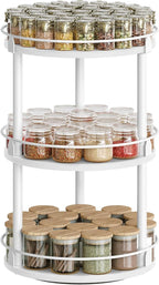 YATINEY Lazy Susan Organizer, Rotating Spice Rack, 3 Tier Spice Turntable Organizer, Industrial Turntable Spice Holder, for Kitchen Countertop and Cabinet, Compact and Versatile, White SR23WW