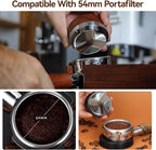 53mm Espresso Accessories, Espresso Distribution Tool, Adjustable Height 5-15mm, Walnut Wood & 304 Stainless Steel, Compatible with 54mm Breville Espresso Machines