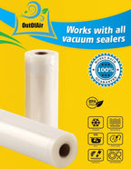 8" x 25' Rolls (Fits Inside Machine) - Pack of 2 (50 feet total) - OutOfAir Vacuum Sealer Rolls. Works with FoodSaver Vacuum Sealers. 33% Thicker, BPA Free, Sous Vide, Commercial Grade