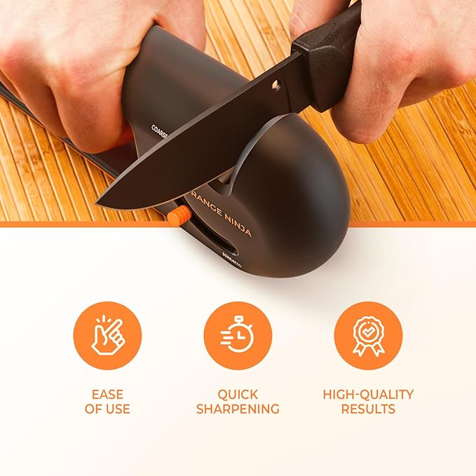 Orange Ninja 4-Stage Knife Sharpener & Serrated Knife Sharpener– Repairs, Sharpens & Polishes Blades with Ergonomic Non-Slip Grip