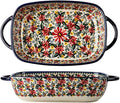 Red Daisy Flower Vintage Style Ceramic Bakeware Casserole Dish Baking Pan Lasagna Pans Baking Dish with Handles for Oven/Cooking/Kitchen-1 PCS, 60 OZ