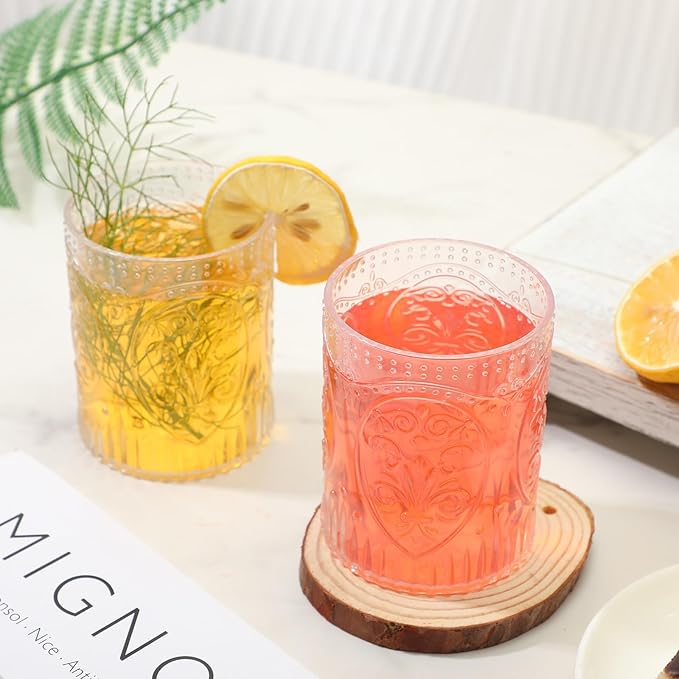 Qinyoung 48 Plastic Vintage Drinking Glasses 8.5oz Stemless Retro Embossed Wine Glasses Shatterproof Reusable Cups for Baby Shower Wedding Reception Grand Event Party (Clear)