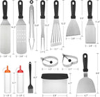 Flat Top Griddle Accessories Kit, 15 Pcs Stainless Steel Barbecue Tool Set for Blackstone and Camp Chef, Grill Spatula Tools Set with Egg Ring, Squeeze Bottles, Sauce Brush, for Teppanyaki Hibachi