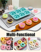 3 Pack Silicone Donut Pan for Baking, Non-Stick Doughnut Pan, 6 Cavity Heritage Bundtlette Cake Silicone Mold for Baking (Blue+Gray+Pink)