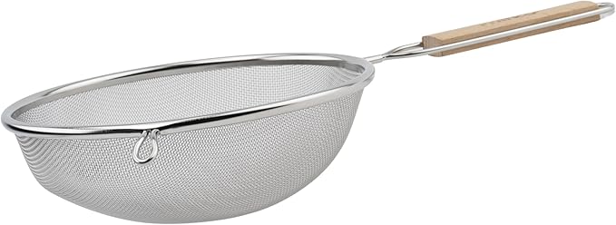 Winco Strainer with Single Fine Mesh, 8-Inch Diameter, Medium, Stainless Steel, Tan,Silver