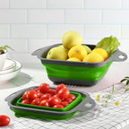 2 PCS Collapsible Colander, Collapsible Strainers for Kitchen, 11.5 inches Silicone Strainer and 9.5 inches Silicone Colander for Draining Vegetable fruit, Kitchen Food Strainer, Green