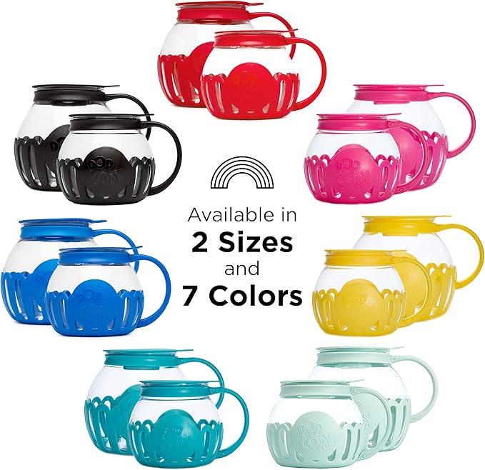 Ecolution Patented Micro-Pop Microwave Popcorn Popper with Temperature Safe Glass,3-in-1 Lid Measures Kernels and Melts Butter,Made Without BPA,Dishwasher Safe,3-Quart,Yellow,(Pack of 4)