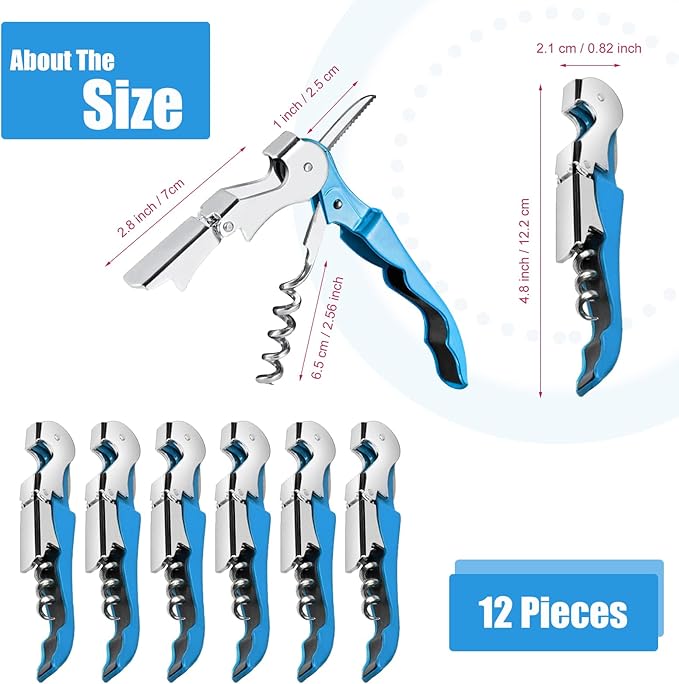 12 Pieces wine key wine opener Professional Waiter Corkscrews Stainless bottle opener Fold Serrated Foil Cutter Key for Family, Company Party,Bars,Restaurants(blue)