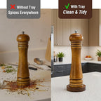 Wood Salt and Pepper Grinder, Salt Grinder and Pepper Mill, Oak Wood Shakers with Adjustable Ceramic Grinders (10″ - 1 Pack with Tray)