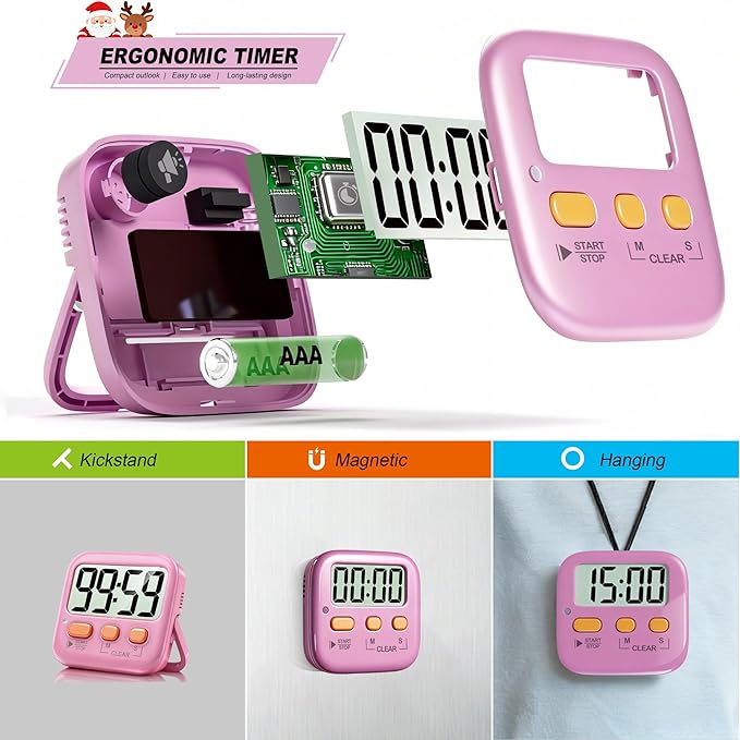 Antonki 2 Pack Digital Timer for Kids, Magnetic Countdown Kitchen Timers for Cooking, Egg, Classroom, Teacher, Exercise, Study, Oven - Battery Included